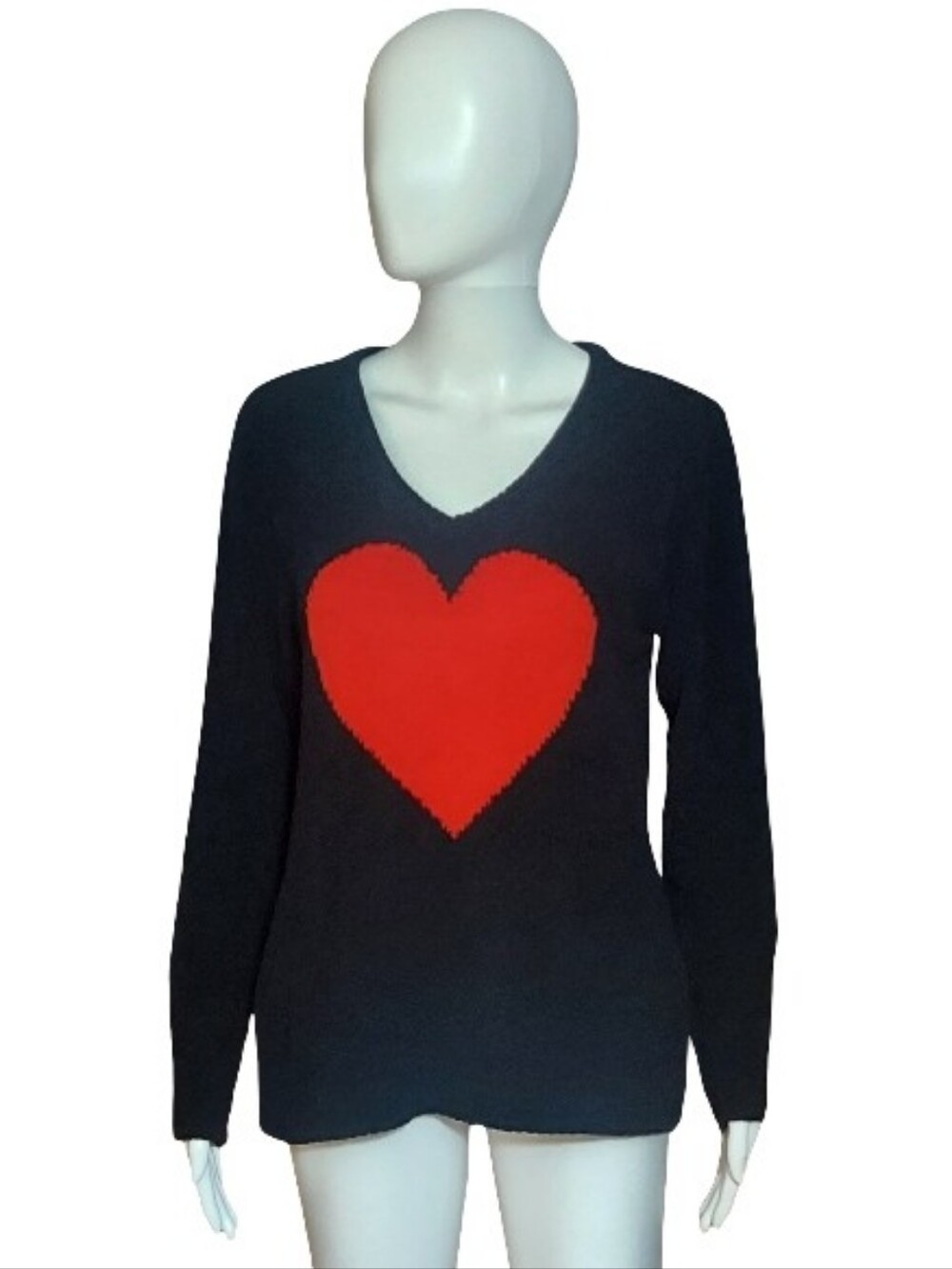 Betsey Johnson V Neck Split Hem Heart Sweater